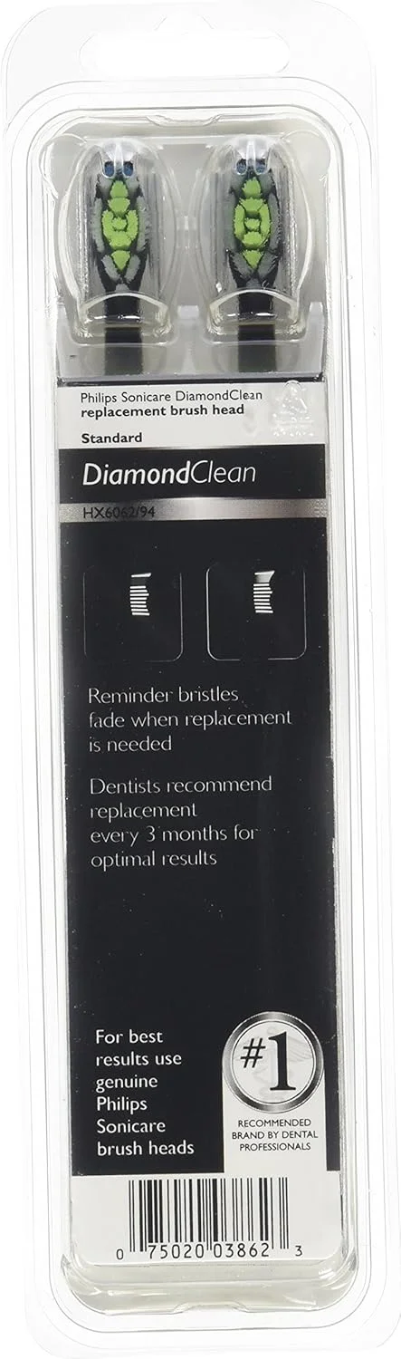 سری یدک مسواک برقی فیلیپس Sonicare DiamondClean، مشکی، بسته 2 عددی، HX6062/94