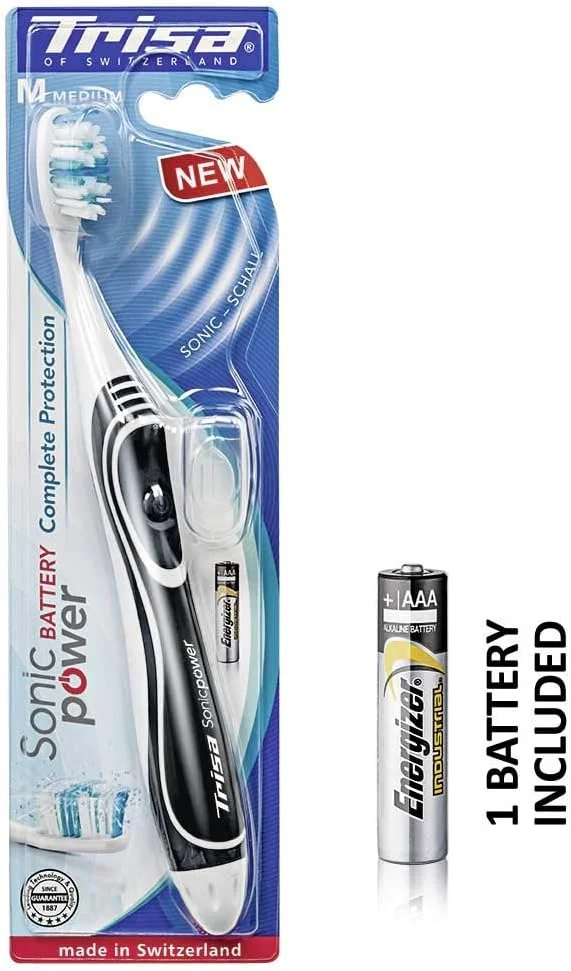 مسواک برقی باتری خور تریزا سونیک مدل Complete - متوسط به همراه درپوش مسافرتی، بسیار موثر در پاکسازی انواع آلودگی، ساخت سوئیس، 1 عدد، رنگ جور