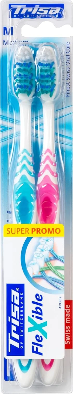 مسواک تریزا انعطاف پذیر متوسط 2 عددی رنگ های متنوع