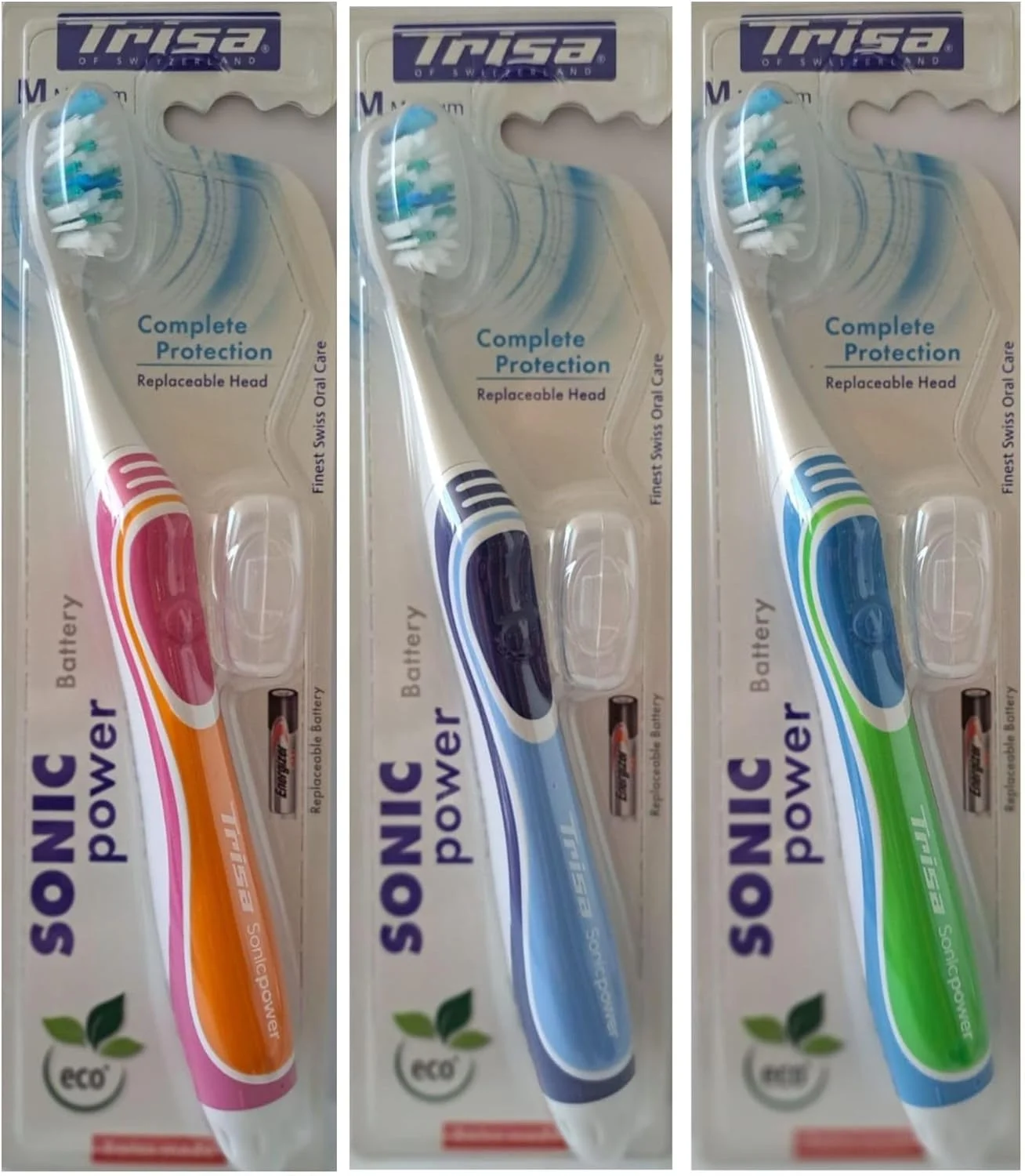 مسواک برقی باتری خور تریزا سونیک مدل Complete - متوسط به همراه درپوش مسافرتی، بسیار موثر در پاکسازی انواع آلودگی، ساخت سوئیس، 1 عدد، رنگ جور