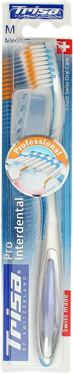 مسواک بین دندانی متوسط Trisa Pro، تمیز کننده حرفه ای، بهداشت دهان و دندان سوئیسی، 1 عدد، رنگ متنوع، به همراه درپوش مسافرتی