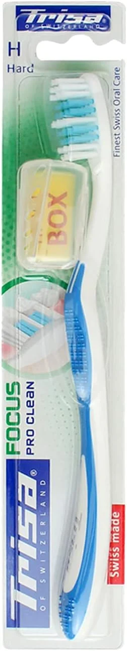 مسواک بزرگسال تریزا Focus Pro Clean Hard با درپوش مسافرتی، بهترین مراقبت دهان و دندان سوئیسی، رنگ جور، 1 عدد