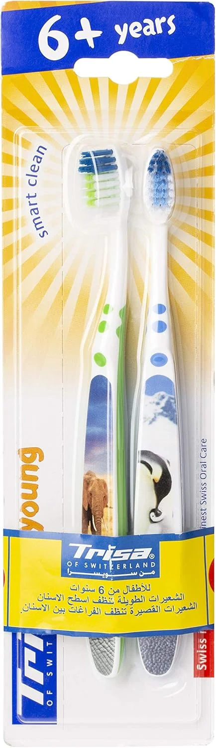 مسواک کودک تریزا یانگ، Smart Clean، بهترین مراقبت دهان و دندان سوئیسی، مسواک دوتایی جونیور 6+ سال، تمیز کردن موثر دندان ها، در حالی که موهای نرم روی شیار داخلی می توانند به آرامی لثه ها را ماساژ دهند