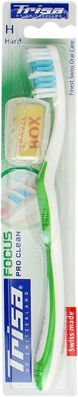 مسواک بزرگسال تریزا Focus Pro Clean Hard با درپوش مسافرتی، بهترین مراقبت دهان و دندان سوئیسی، رنگ جور، 1 عدد