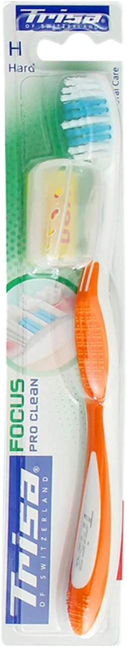 مسواک بزرگسال تریزا Focus Pro Clean Hard با درپوش مسافرتی، بهترین مراقبت دهان و دندان سوئیسی، رنگ جور، 1 عدد