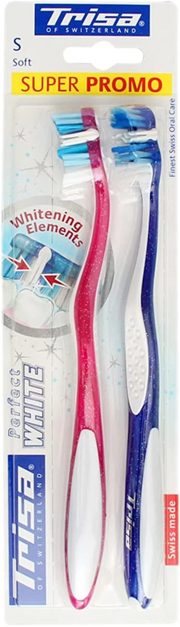 مسواک برس نرم تریزا Perfect White، با عناصر سفید کننده منحصر به فرد، بهترین مراقبت دهان و دندان سوئیسی، بزرگسال، 2 عدد. مجموعه