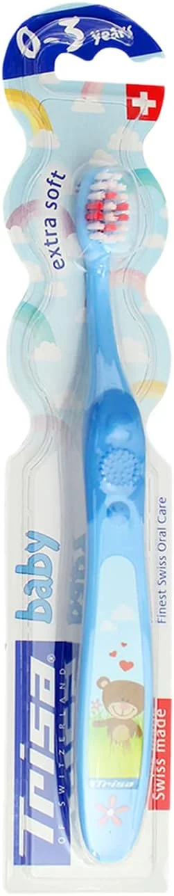 مسواک بسیار نرم کودک تریزا، 0-3 سال، بهترین مراقبت دهان و دندان سوئیسی، سر برس کوچک، برای تمیز کردن ملایم، 1 عدد. رنگ جور شده