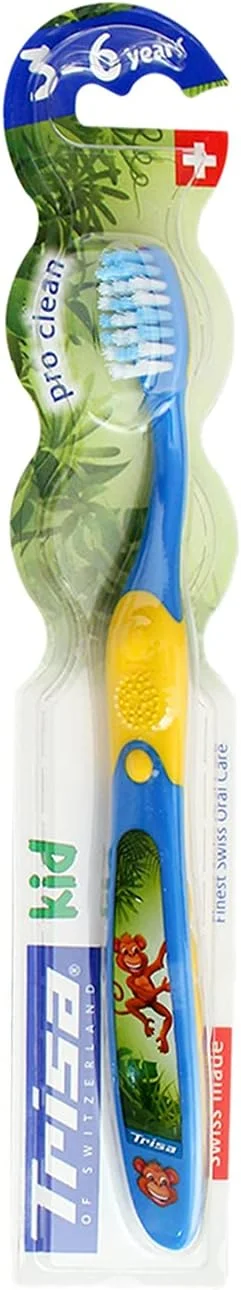 مسواک کودکانه تریزا پرو کلین، 3-6 سال، بهترین مراقبت دهان و دندان سوئیسی، برس بسیار نرم با سر برس فشرده، ایده آل برای دندان های شیری، ساخت سوئیس، 1 عدد، جورچینی
