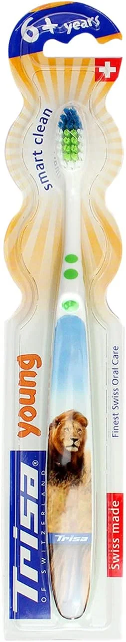 مسواک کودک تریزا یانگ، مدل اسمارت کلین، بهترین مراقبت دهان و دندان سوئیسی، مناسب برای 6 سال به بالا، تمیز کننده موثر دندان ها، با برس های نرم در شیار داخلی که به آرامی لثه ها را ماساژ می دهد، 1 عدد، جور شده