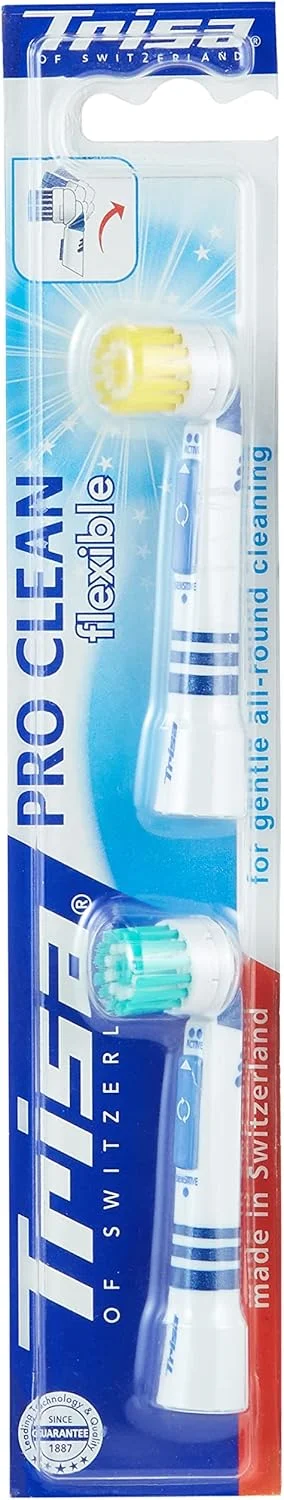 یدک مسواک نرم و انعطاف پذیر بزرگسال تریزا پرو کلین، برای تمیز کردن ملایم و کامل، سر برس انعطاف پذیر، ساخت سوئیس، بسته 2 عددی
