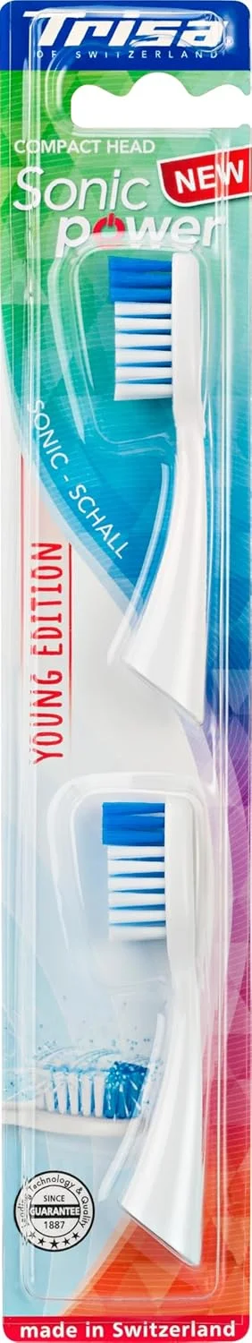 یدک مسواک برقی حرفه ای Trisa Sonic Power Young Edition، 2 عددی، ساخت سوئیس، مناسب برای کودکان 3 سال به بالا