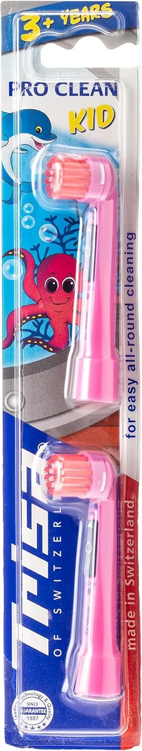 سری یدک مسواک کودکانه Trisa Pro Clean، برای تمیز کردن آسان و کامل، 3+ سال، ساخت سوئیس، 2 عدد، رنگ جور