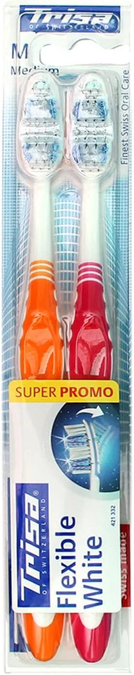 تریزا مسواک مدیوم انعطاف پذیر سفید بسته 2 عددی (رنگ جور)