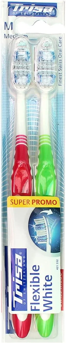 تریزا مسواک مدیوم انعطاف پذیر سفید بسته 2 عددی (رنگ جور)