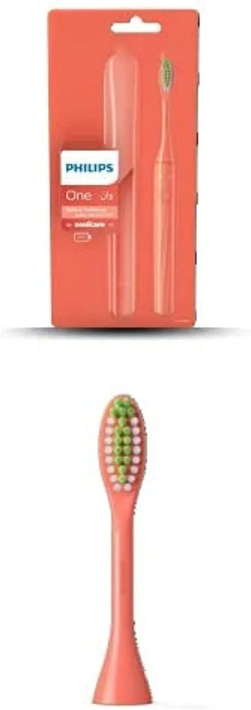 مسواک باتری خور Philips One by Sonicare، مدل HY1100/02، ست 2 عددی به همراه 2 عدد سری مسواک، مدل BH1022/02، مرجانی میامی