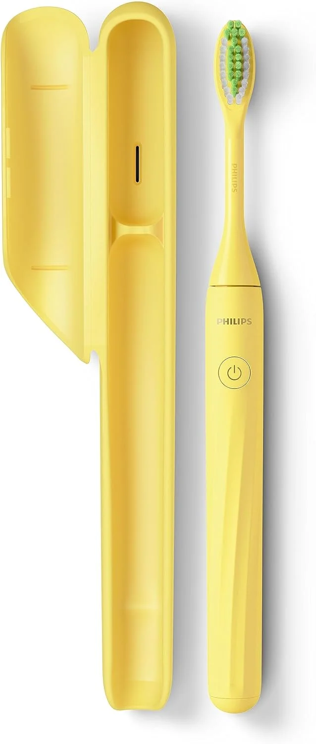 مسواک باتری خور Philips One by Sonicare، مدل HY1100/02، ست 2 عددی به همراه 2 عدد سری مسواک، مدل BH1022/02، زرد انبه ای