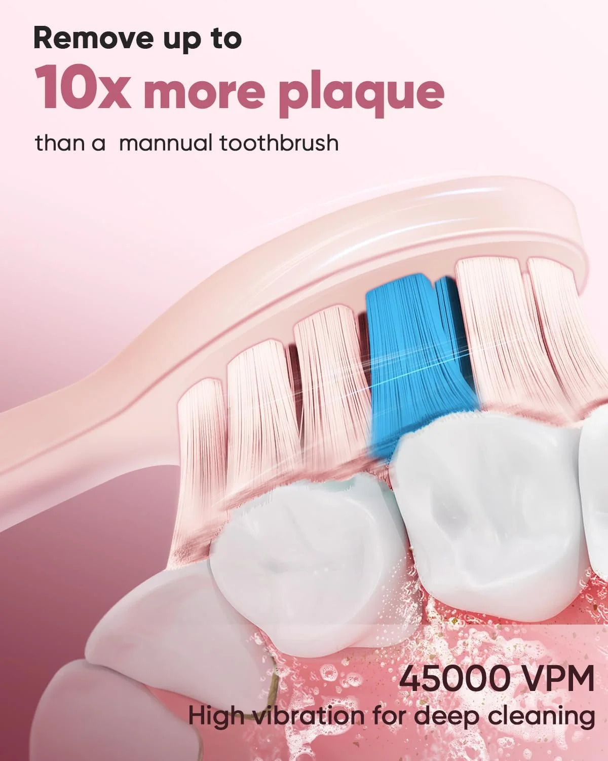 مسواک برقی بزرگسالان MySmile DY156، مسواک صوتی قابل شارژ خودکار قابل حمل با 2 سر برس، تایمر هوشمند 2 دقیقه ای 5 حالته، 45000VPM، یک بار شارژ برای 60 روز - صورتی