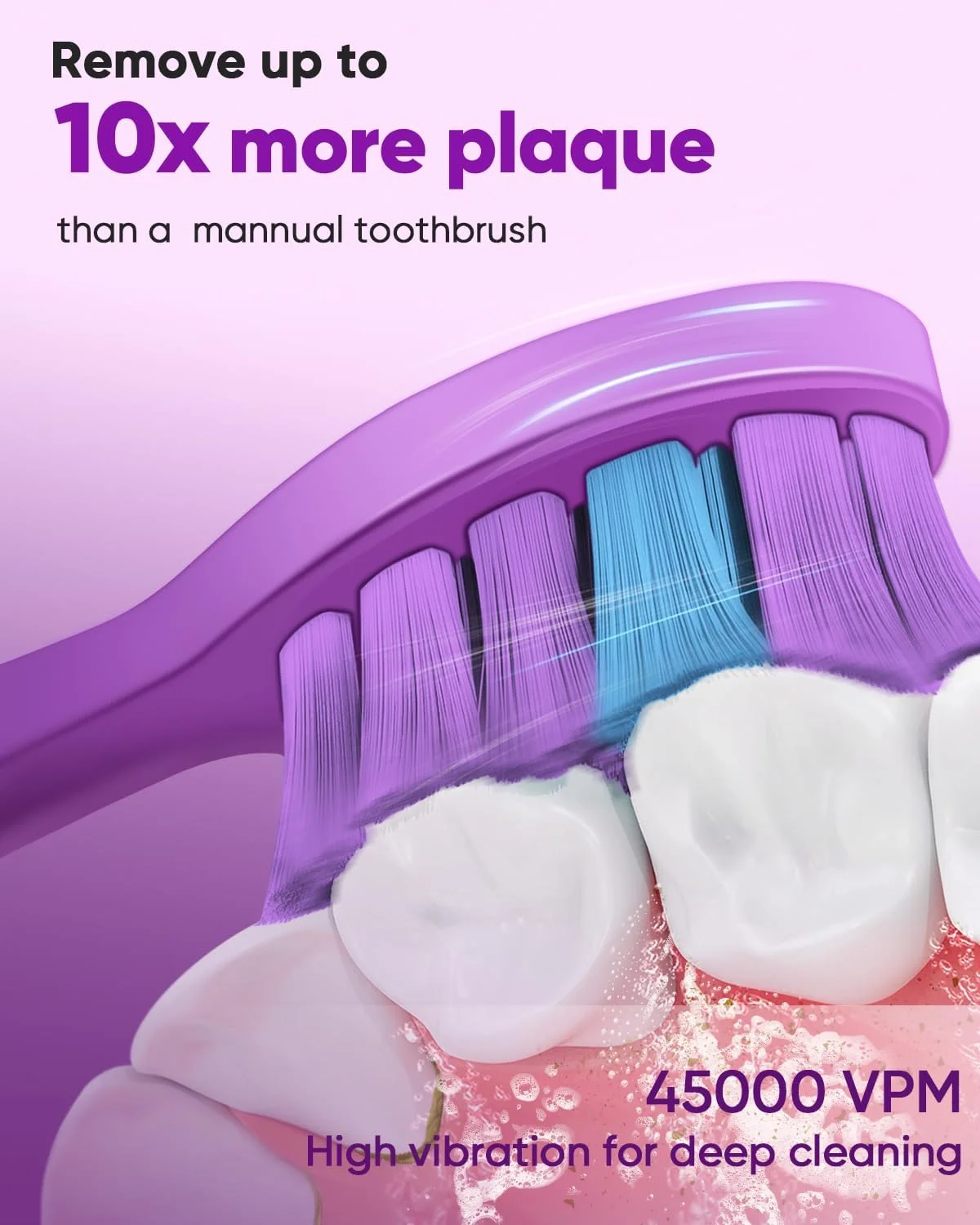 مسواک برقی صوتی بزرگسالان MySmile DY156، مسواک الکترونیکی قابل شارژ قابل حمل با 3 سر برس، تایمر هوشمند 2 دقیقه ای 5 حالته، 45000VPM، یک بار شارژ برای 60 روز - بنفش