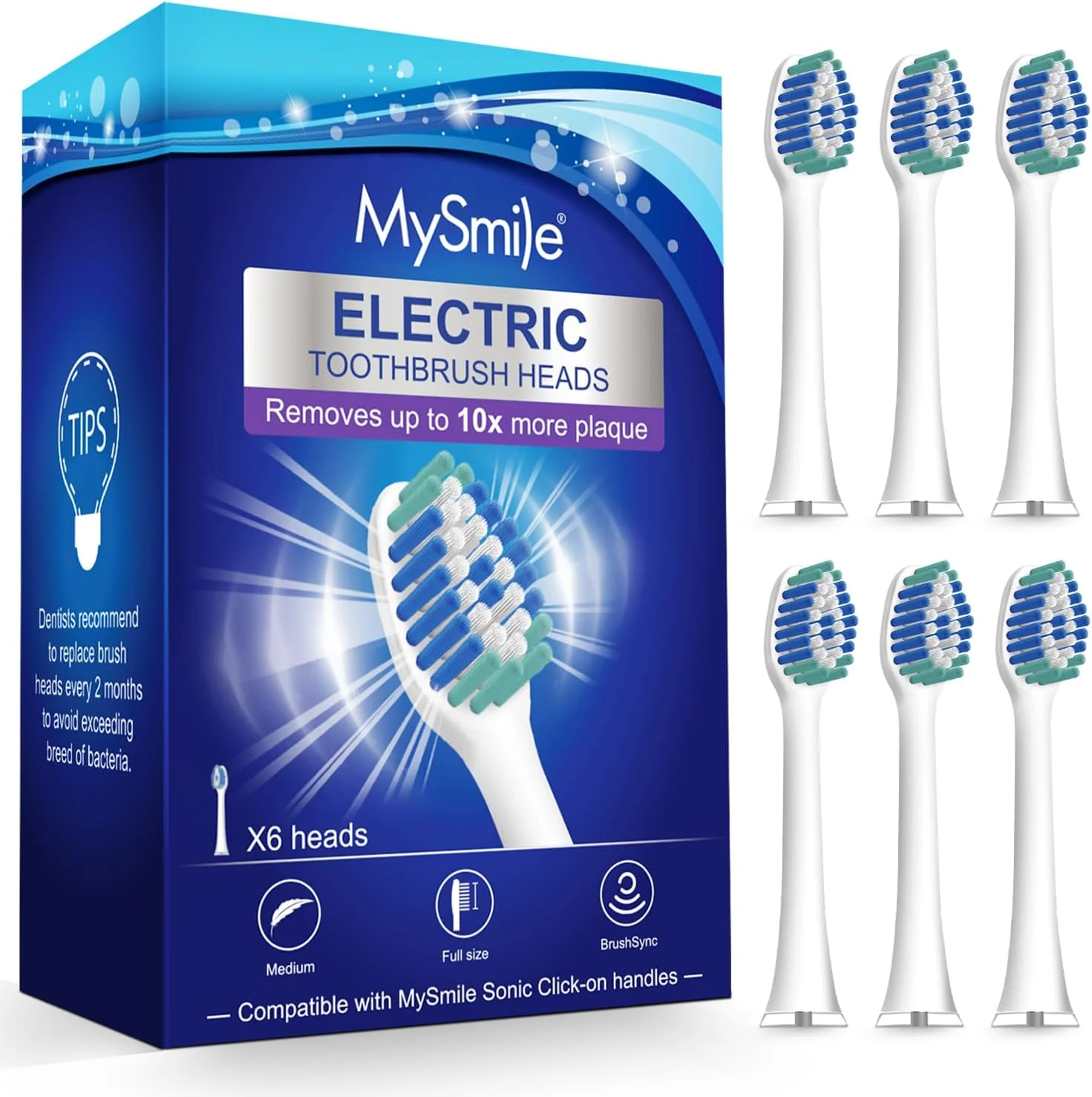 سری یدک مسواک برقی MySmile، بسته 6 عددی (سفید)