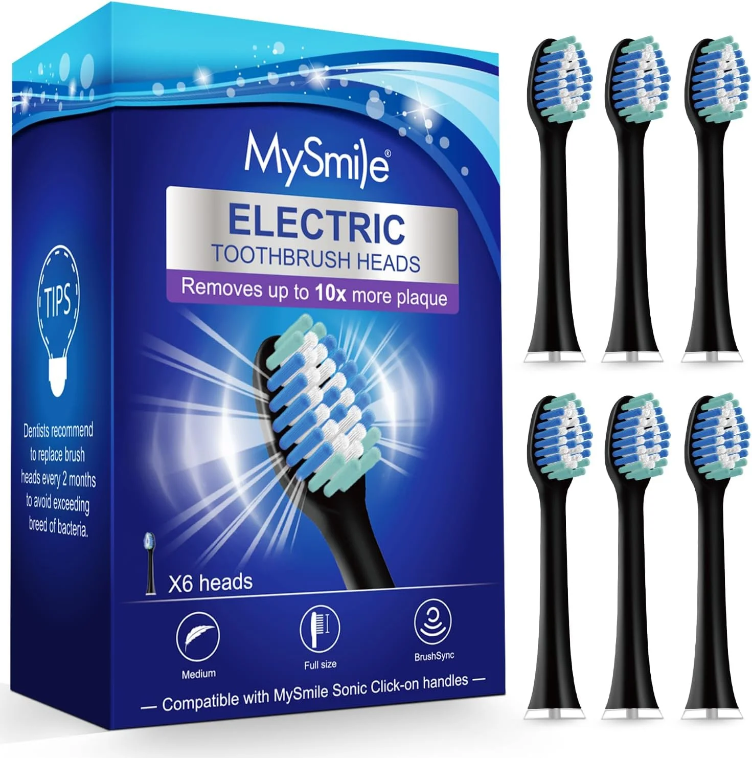 سری یدک مسواک برقی MySmile، بسته 6 عددی (مشکی)
