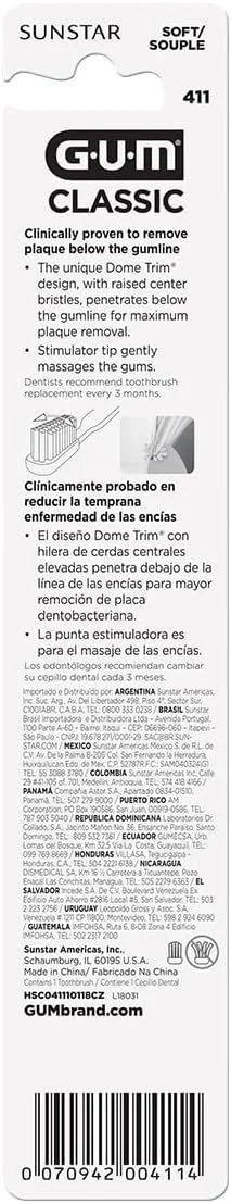 مسواک کلاسیک سان استار جی یو ام - برس نرم - دارای برس Dome-trim ثبت شده - پاک کننده عالی پلاک - کاهش التهاب لثه - دارای محرک نوک لاستیکی - تمیز کننده عمیق