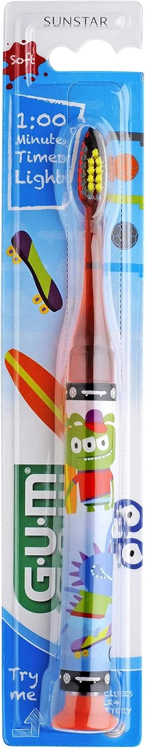 مسواک کودکانه با برس نرم - مناسب 7 تا 9 سال - دارای چراغ راهنما - به آرامی پلاک را از بین می برد - دسته با طراحی ارگونومیک - سر باریک - رنگ های متنوع