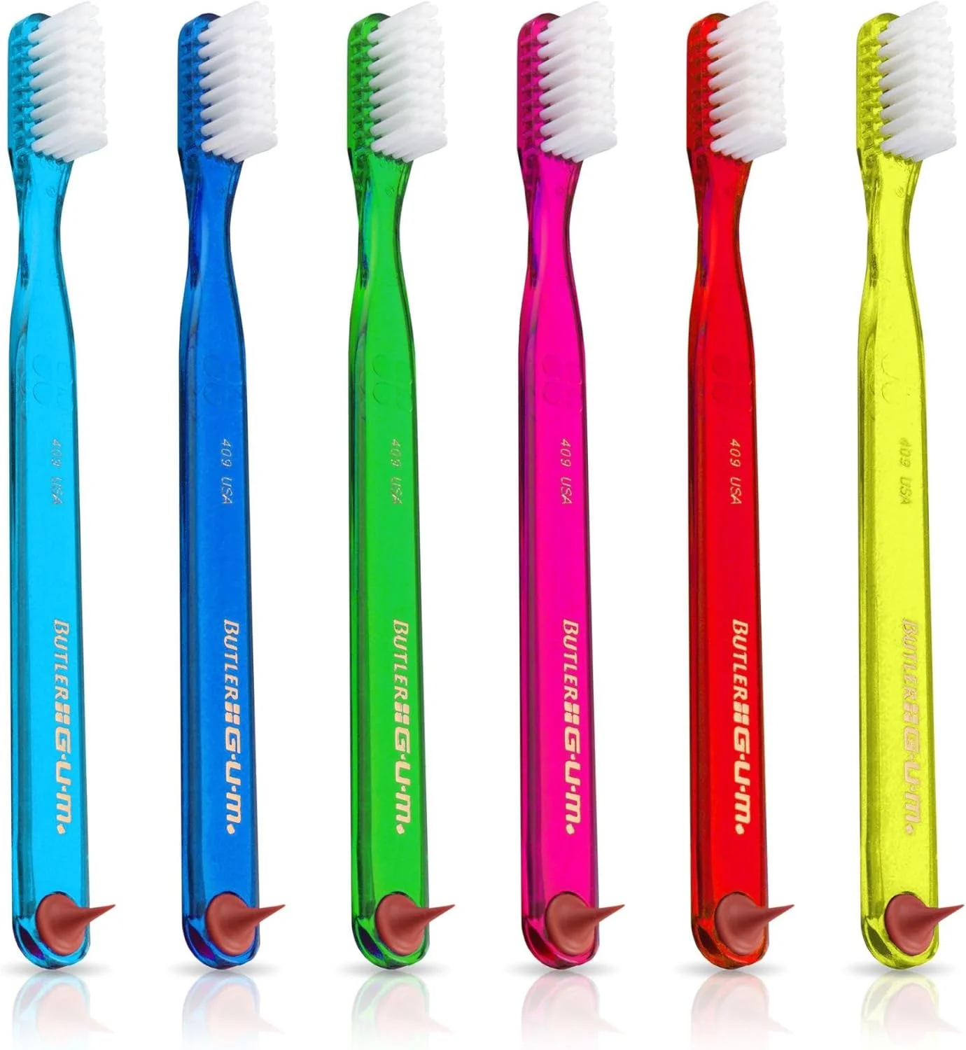 مسواک کلاسیک جی یو ام 409 با نوک لاستیکی، سر فشرده، برس نرم، نمونه عمده، 12 عدد
