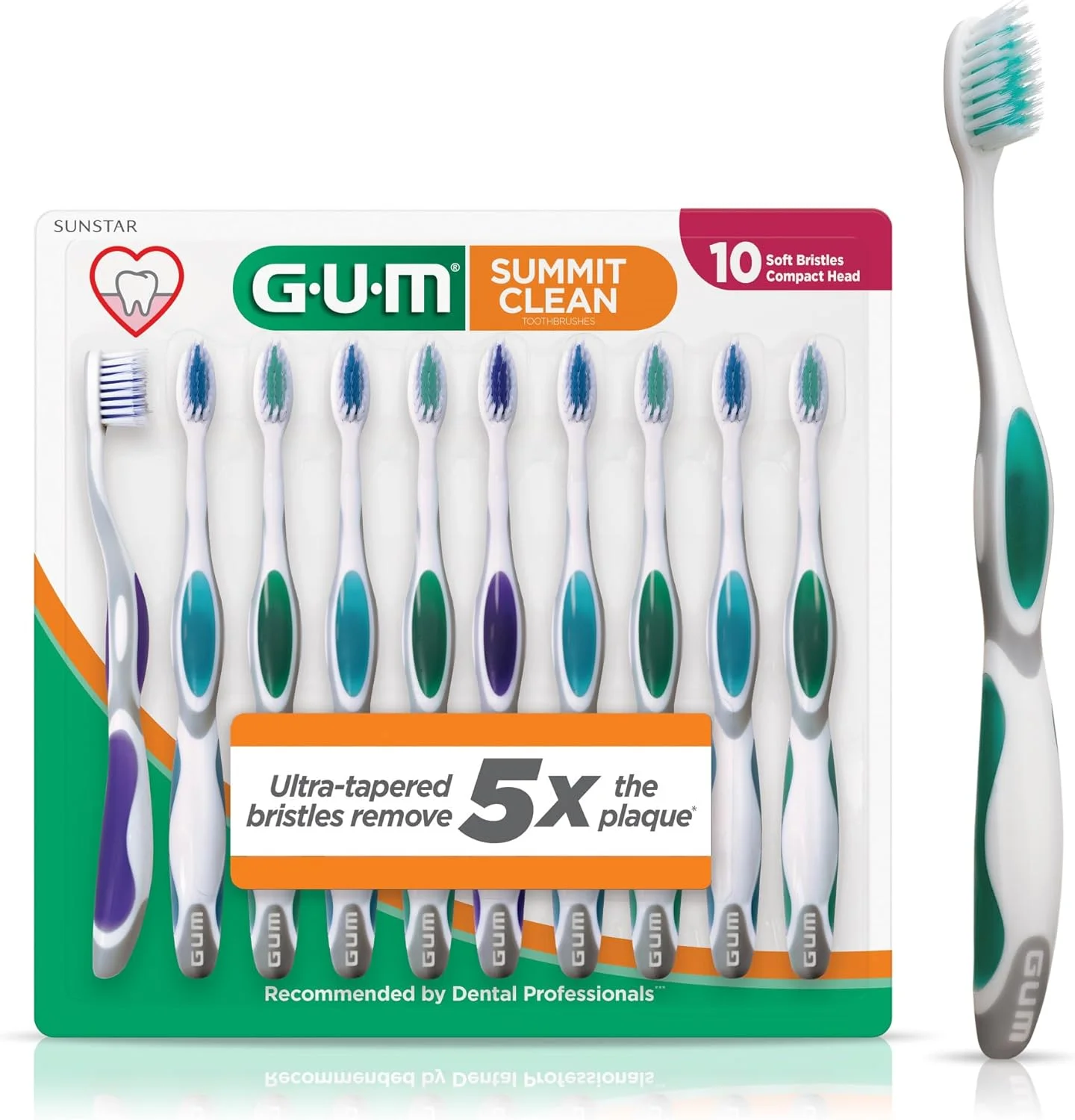 مسواک نرم گام Summit+، دارای برس های فوق العاده ظریف و مخروطی برای حذف موثرتر پلاک، مسواک های فوق العاده نرم برای بزرگسالان، 10 عدد