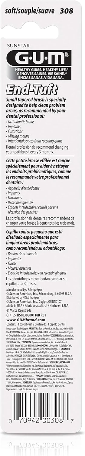 مسواک تک‌دسته با سر کوچک و الیاف مخروطی - تمیزکننده عمیق و موثر - از بین برنده پلاک - طراحی شده برای تمیز کردن نواحی مشکل‌دار مانند دندان‌های آسیاب از دست رفته، فورکیشن‌ها و ایمپلنت‌ها - رنگ‌های متنوع