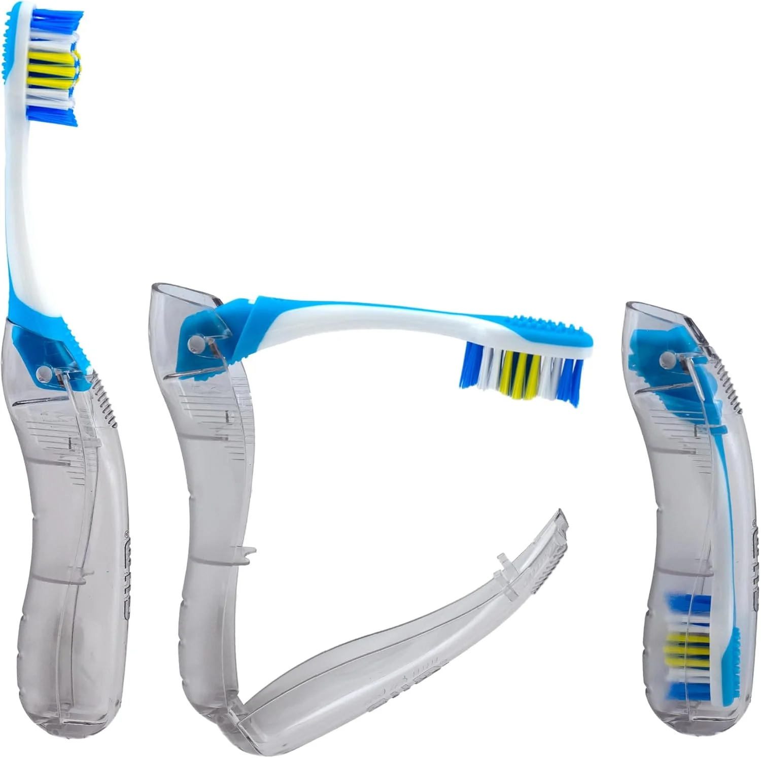 مسواک تاشو مسافرتی GUM - سر کوچک + تمیز کننده زبان - مسواک های مسافرتی با برس نرم برای بزرگسالان 6 عددی