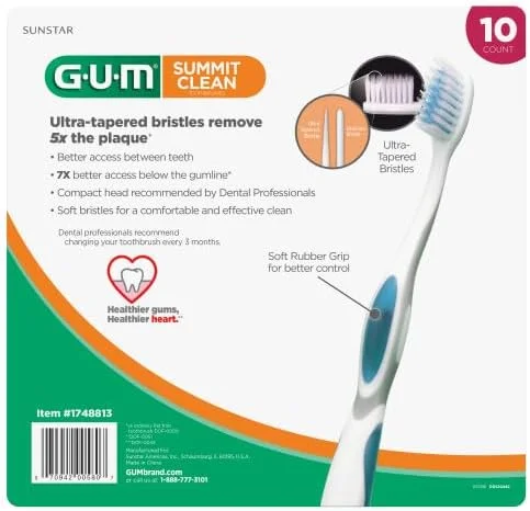 مسواک نرم گام Summit+، دارای برس های فوق العاده ظریف و مخروطی برای حذف موثرتر پلاک، مسواک های فوق العاده نرم برای بزرگسالان، 10 عدد مسواک نرم گام Summit+، دارای برس های فوق العاده ظریف و مخروطی برای حذف موثرتر پلاک، مسواک های فوق العاده نرم برای بزرگسالان، 10 عدد