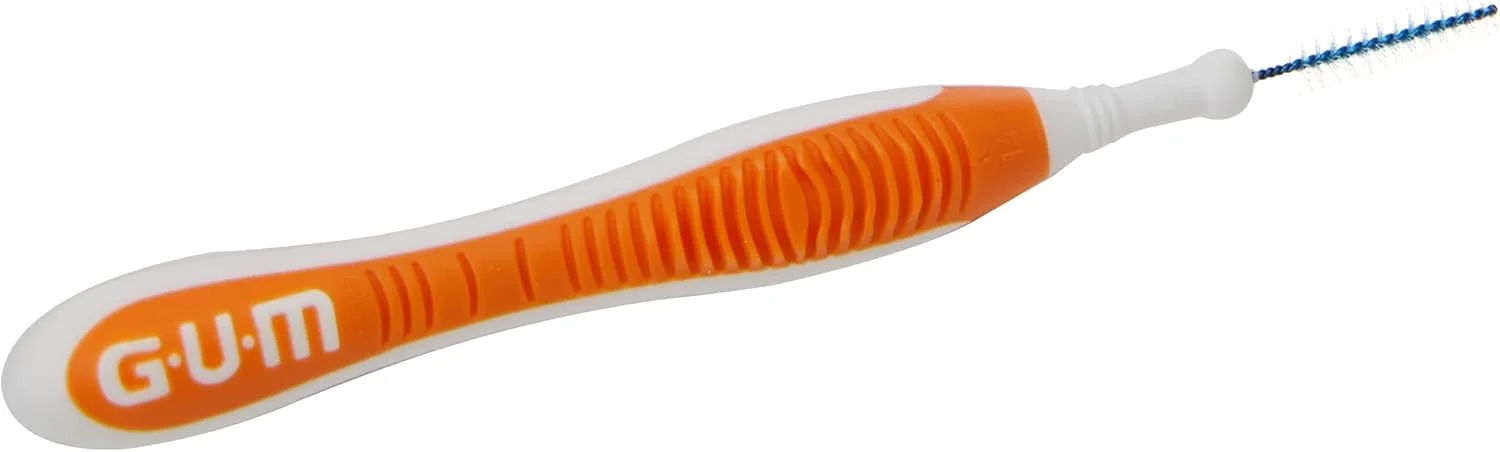 برس بین دندانی Gum Trav-Ler برای حذف پلاک - نارنجی - دسته ارگونومیک راحت و انعطاف پذیر - از بین برنده تا 25% بیشتر پلاک - سیم روکش دار - دارای محافظت آنتی باکتریال - به آرامی استفاده شود - 6 عدد