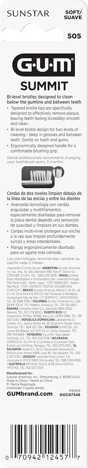 مسواک نرم GUM Summit+ با الیاف بسیار ظریف و مخروطی برای پاکسازی موثرتر پلاک، مسواک های فوق العاده نرم برای بزرگسالان، 12 عدد مسواک نرم GUM Summit+ با الیاف بسیار ظریف و مخروطی برای پاکسازی موثرتر پلاک، مسواک های فوق العاده نرم برای بزرگسالان، 12 عدد