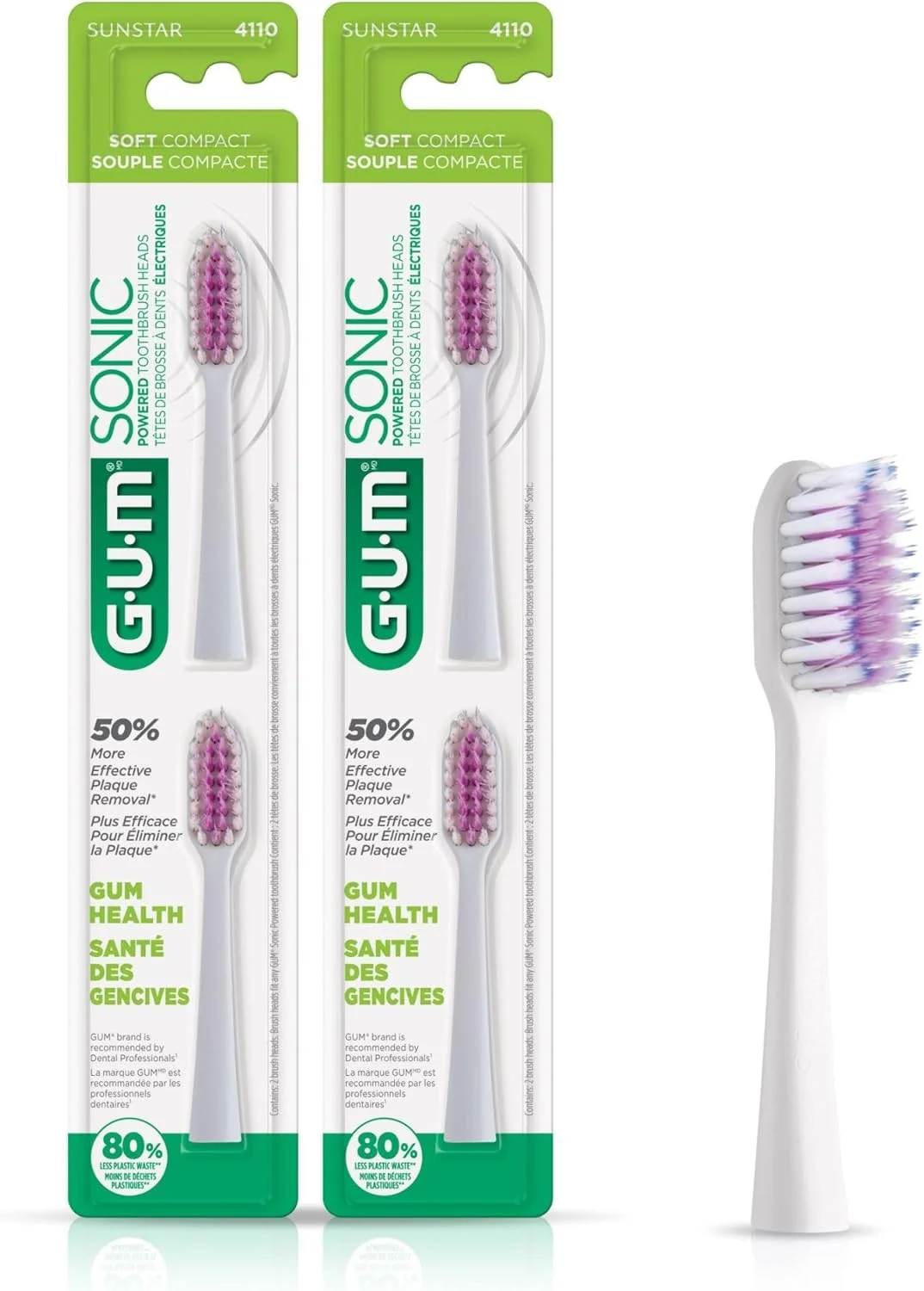 سری یدک مسواک برقی GUM Sonic، برس های باریک برای تمیز کردن زیر خط لثه، سفید 2 عددی (بسته 2 تایی)