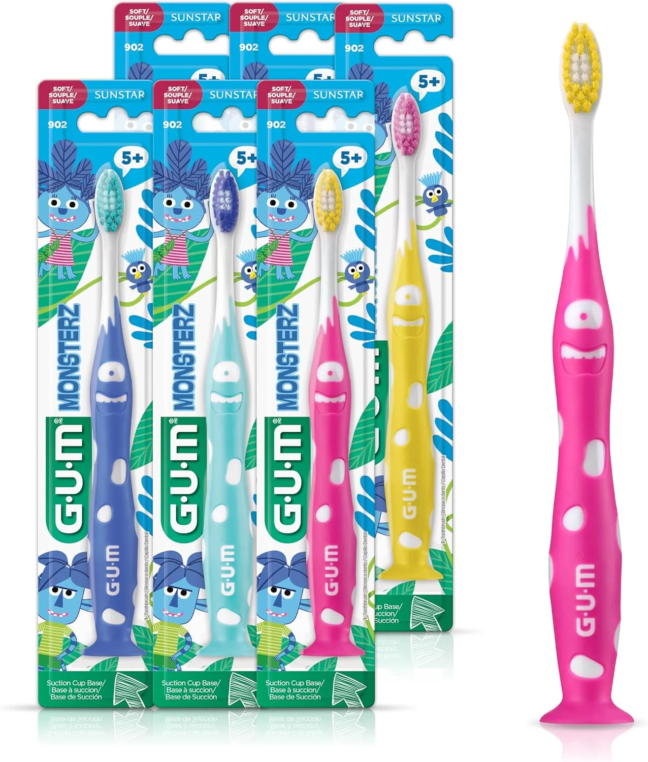 مسواک کودکانه GUM Monsterz، بسیار نرم، 5 سال به بالا، 6 عدد در بسته