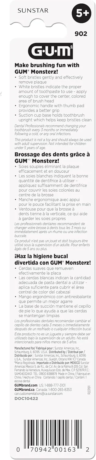 مسواک کودکانه GUM Monsterz، بسیار نرم، 5 سال به بالا، 6 عدد در بسته