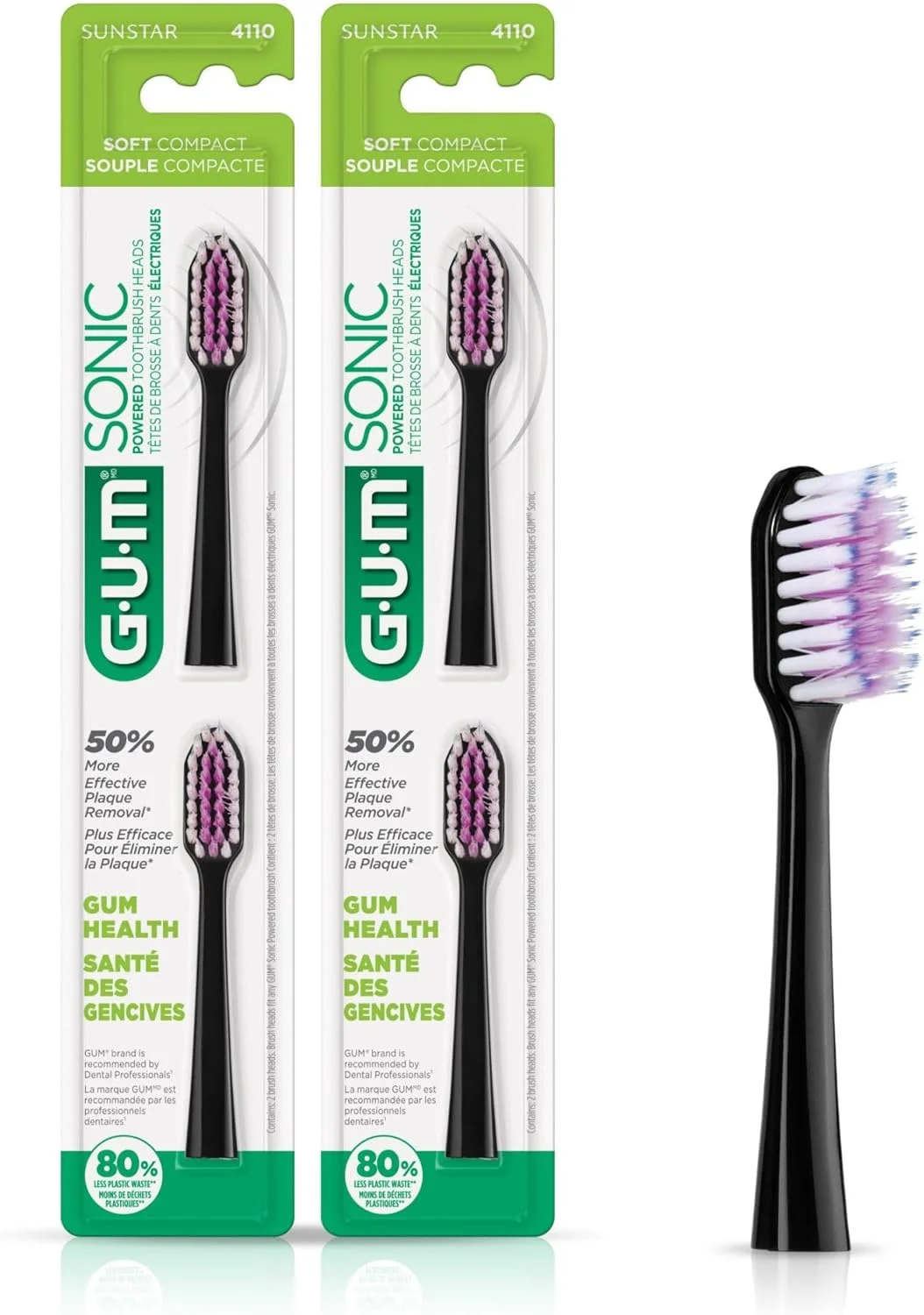 سری یدک مسواک برقی GUM Sonic، برس های باریک برای تمیز کردن زیر خط لثه، مشکی 2 عددی (بسته 2 تایی)