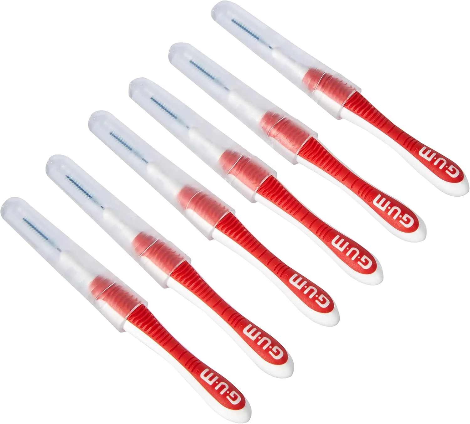 برس بین دندانی Gum Trav-Ler برای حذف پلاک - قرمز - دسته ارگونومیک راحت و انعطاف پذیر - حذف حداکثر 25% بیشتر پلاک - سیم روکش دار - محافظت ضد باکتریایی برس ها - به آرامی استفاده شود - 6 عدد