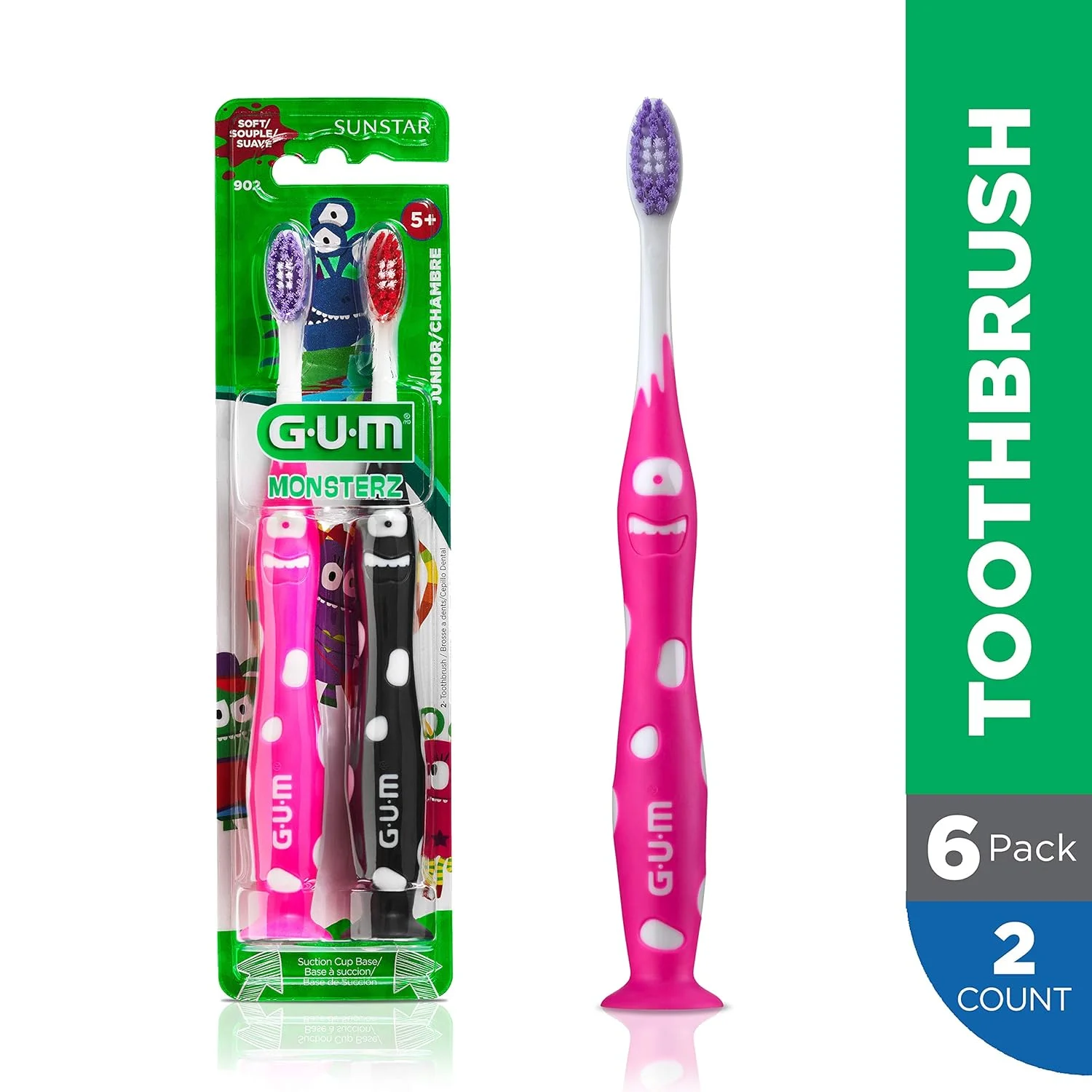 مسواک کودکانه جام Monsterz، فوق العاده نرم، مناسب برای سنین 5 سال به بالا، 2 عدد (بسته 6 عددی)