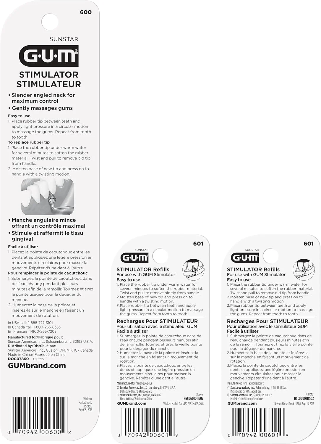 مجموعه محرک لثه GUM، دسته دائمی با نوک لاستیکی برای ماساژ و تقویت و 2 بسته پرکننده مجدد، (دسته + 2 بسته پرکننده مجدد)