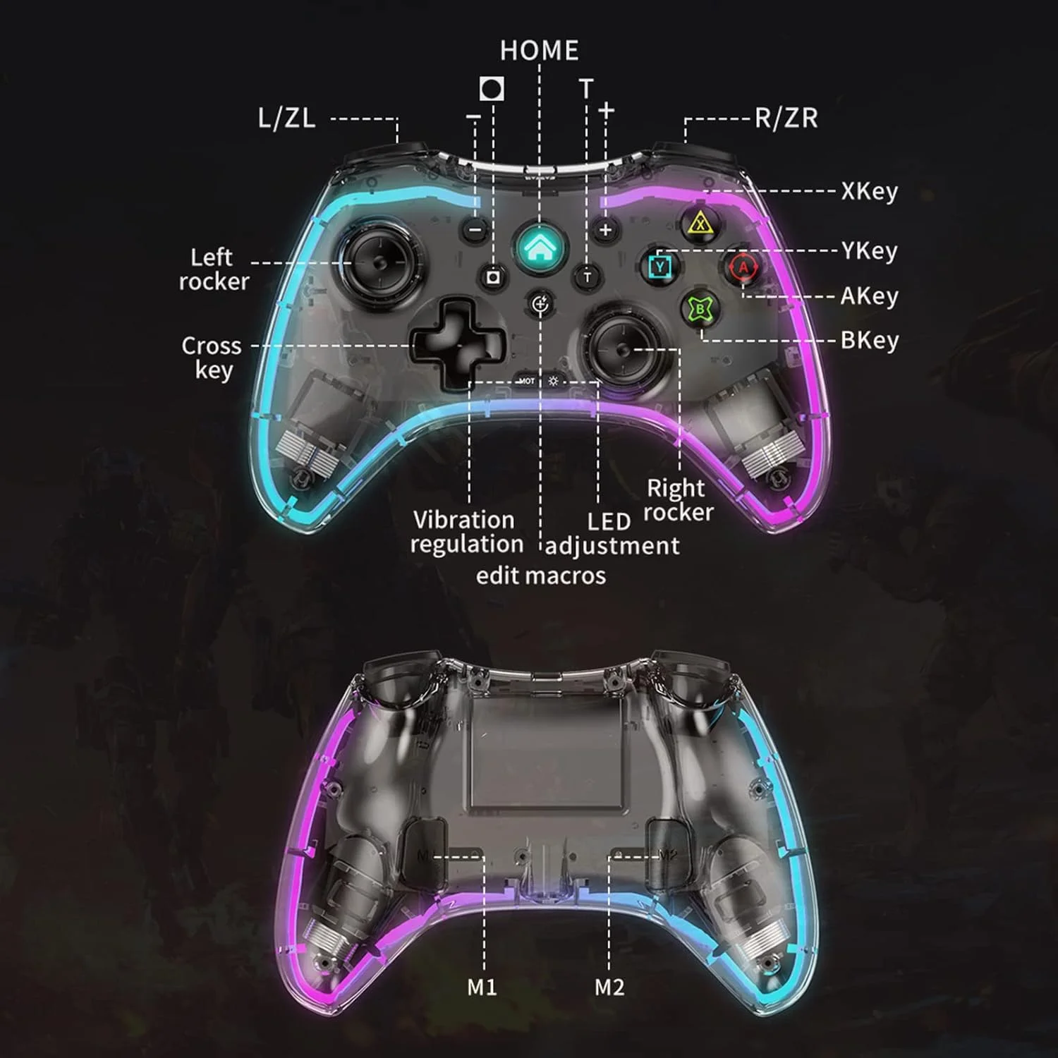 کنترلر بازی شفاف برای آیفون، آیپد، iOS، اندروید، تبلت، کامپیوتر، N-Switch، PS5، PS4، PS3، استیم دک، جوی استیک گیم پد بی سیم با نگهدارنده تلفن، دکمه پشتی، توربو، نور RGB - بازی مستقیم کنترلر بازی شفاف برای آیفون، آیپد، iOS، اندروید، تبلت، کامپیوتر، N-Switch، PS5، PS4، PS3، استیم دک، جوی استیک گیم پد بی سیم با نگهدارنده تلفن، دکمه پشتی، توربو، نور RGB - بازی مستقیم