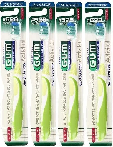 مسواک دندان GUM (خرید عمده) مدل #528 سر فشرده/معمولی [فلاکینگ چند منظوره + موهای 3 نوک] x 4