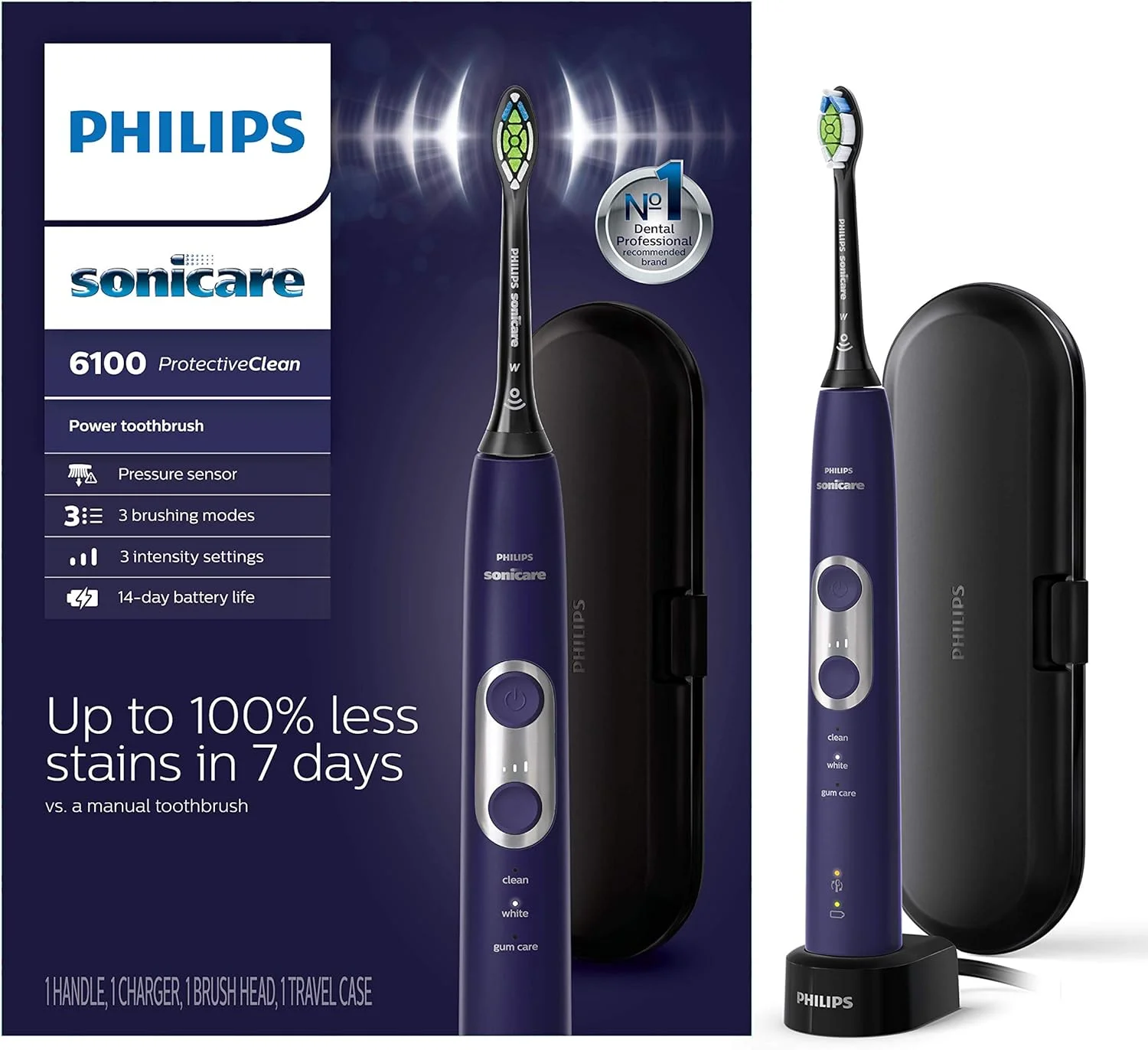 مسواک برقی شارژی Philips Sonicare ProtectiveClean 6100، بنفش تیره، HX6471/03 مسواک برقی شارژی Philips Sonicare ProtectiveClean 6100، بنفش تیره، HX6471/03