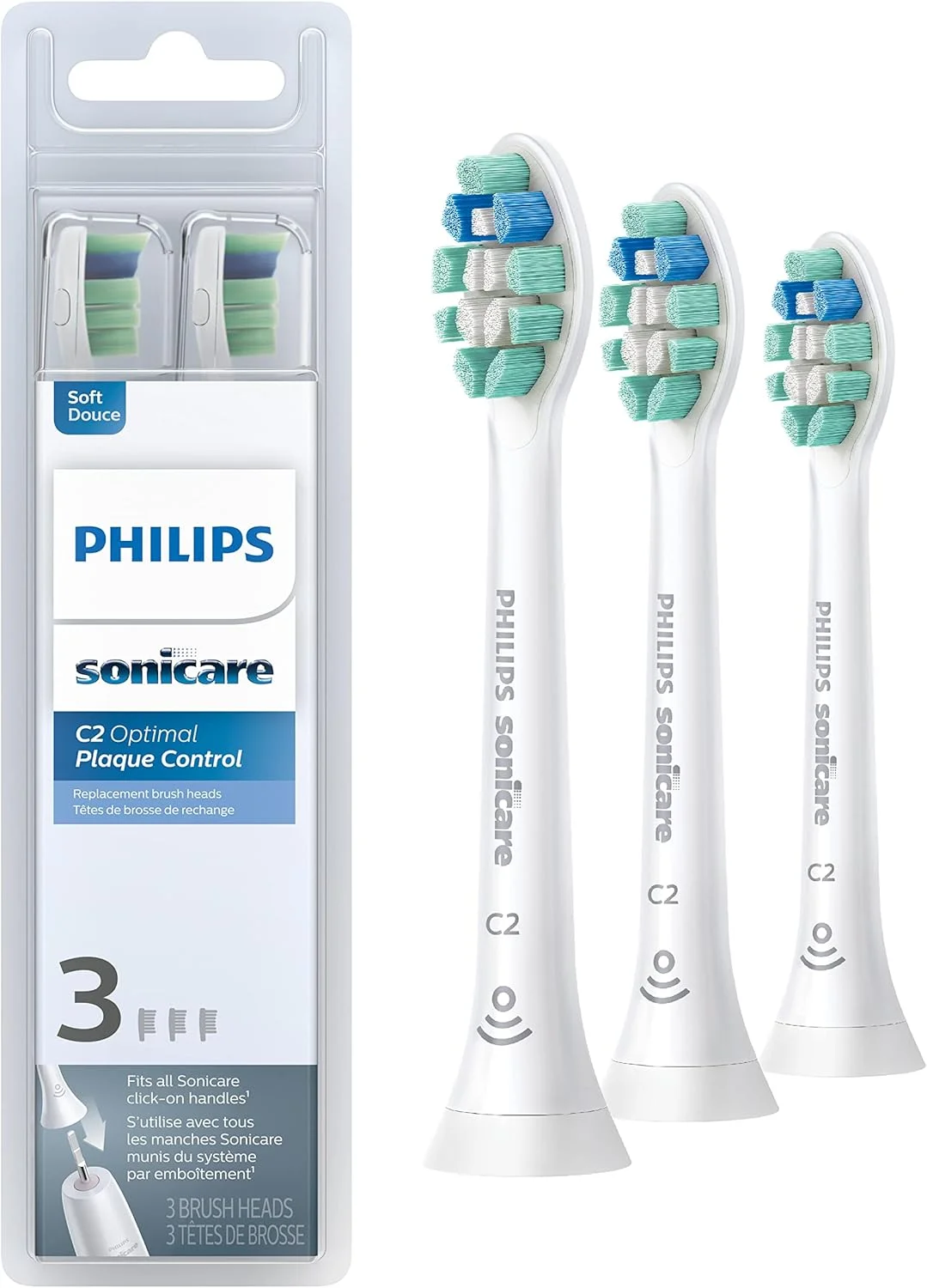 سری مسواک های اصلی Philips Sonicare C2 Optimal Plaque Control، 3 عدد، سفید، HX9023/65