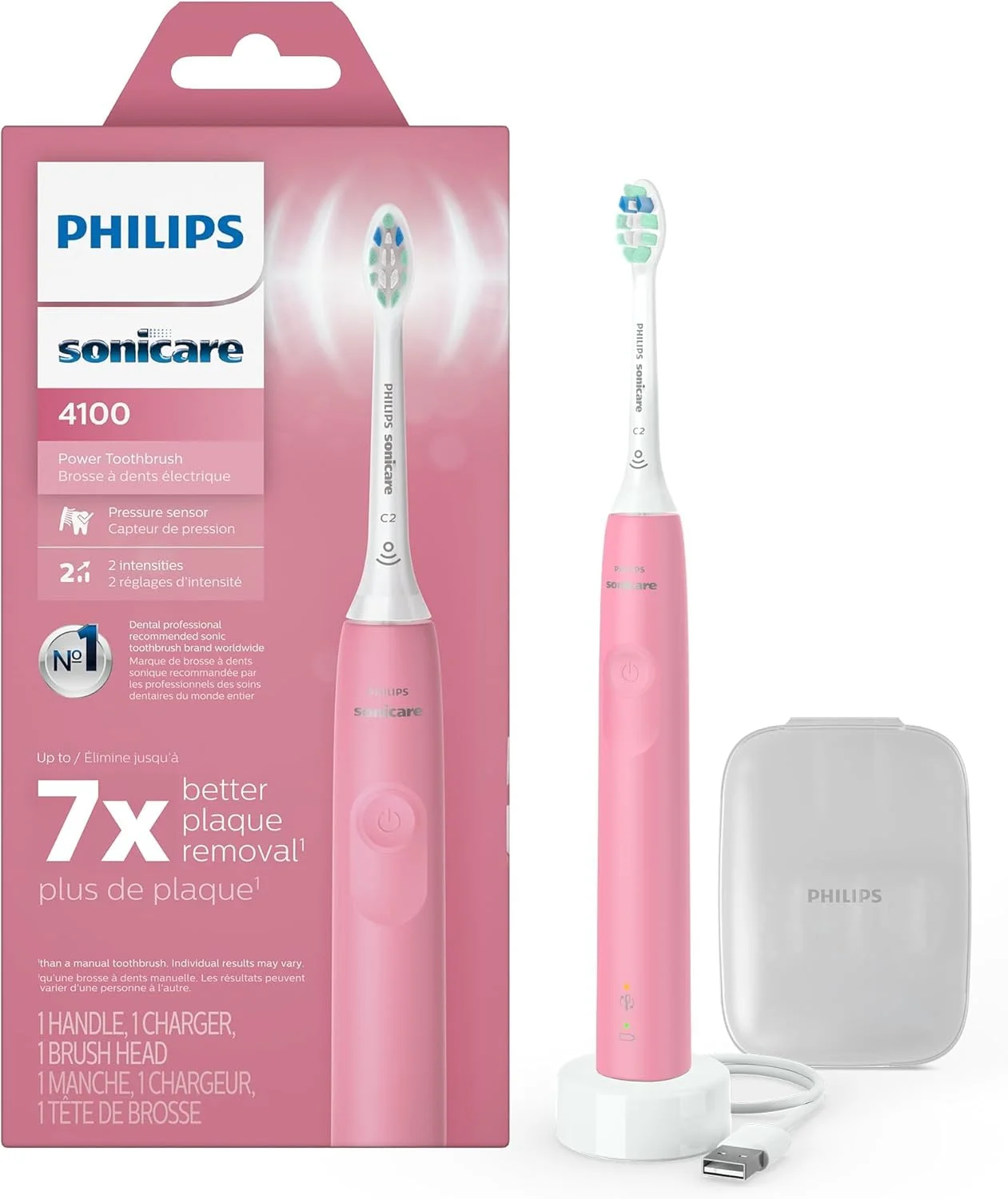 مسواک برقی فیلیپس Sonicare 4100، صورتی تیره، به همراه جعبه سر مسواک