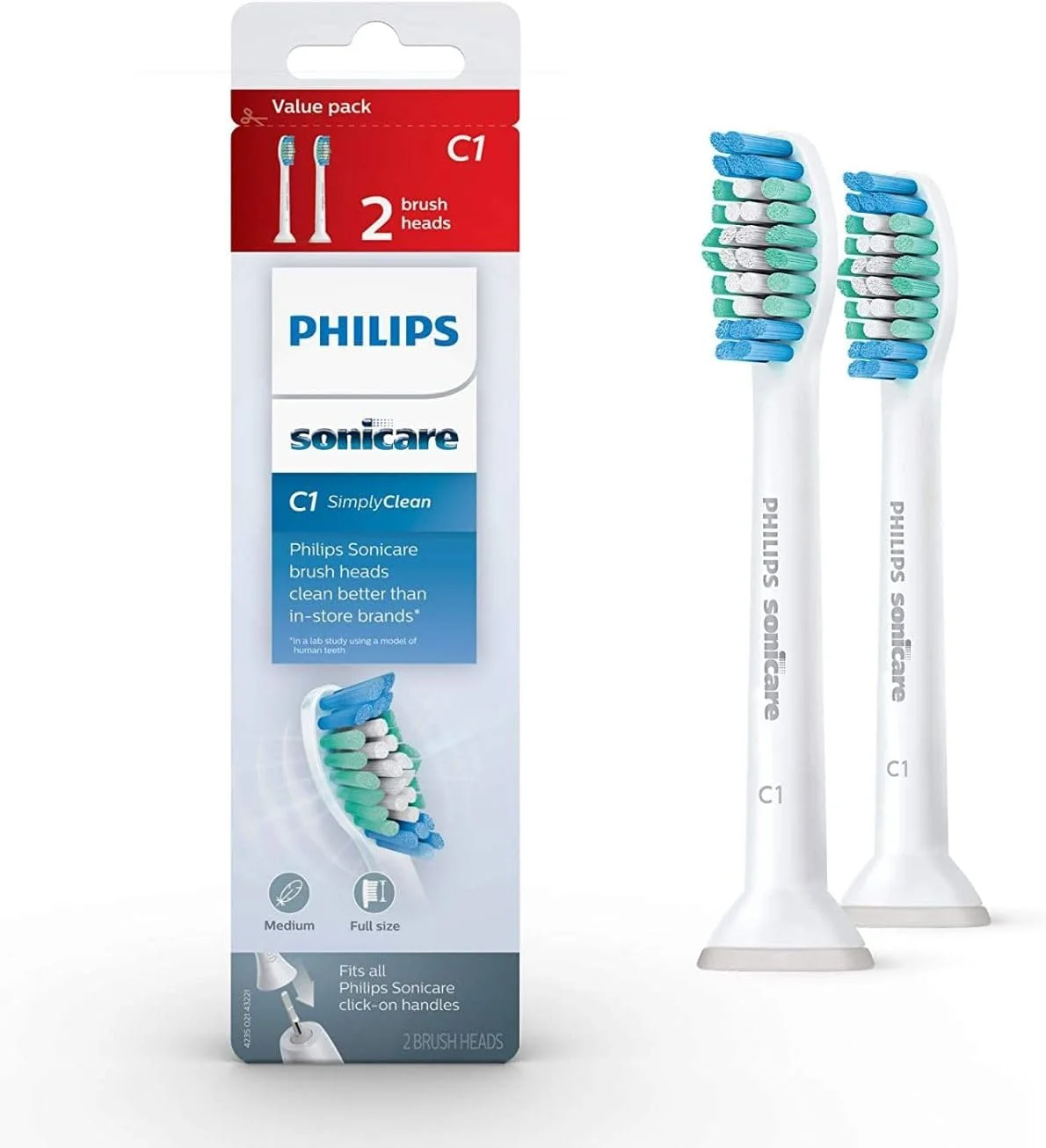 سری یدک مسواک برقی فیلیپس Sonicare مدل Simply Clean، بسته 2 عددی، سفید، HX6012/04