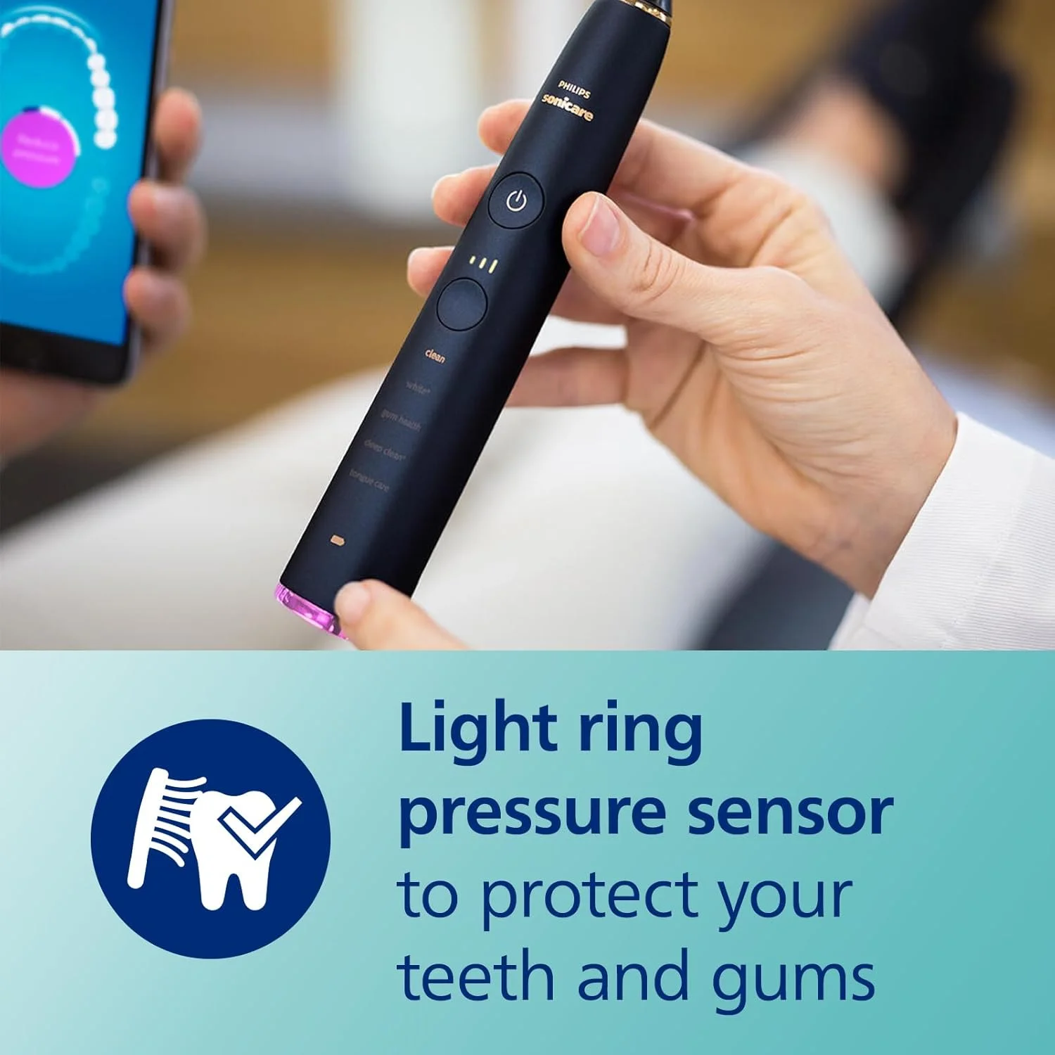 مسواک برقی هوشمند فیلیپس Sonicare DiamondClean Smart 9700، مسواک صوتی با اپلیکیشن، سنسور فشار، تشخیص سر مسواک، 5 حالت مسواک زدن و 3 سطح شدت، آبی قمری، مدل HX9957/71