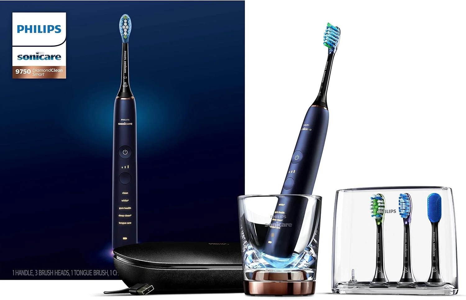 مسواک برقی شارژی هوشمند Sonicare Philips DiamondClean 9750، آبی قمری، HX9954/56
