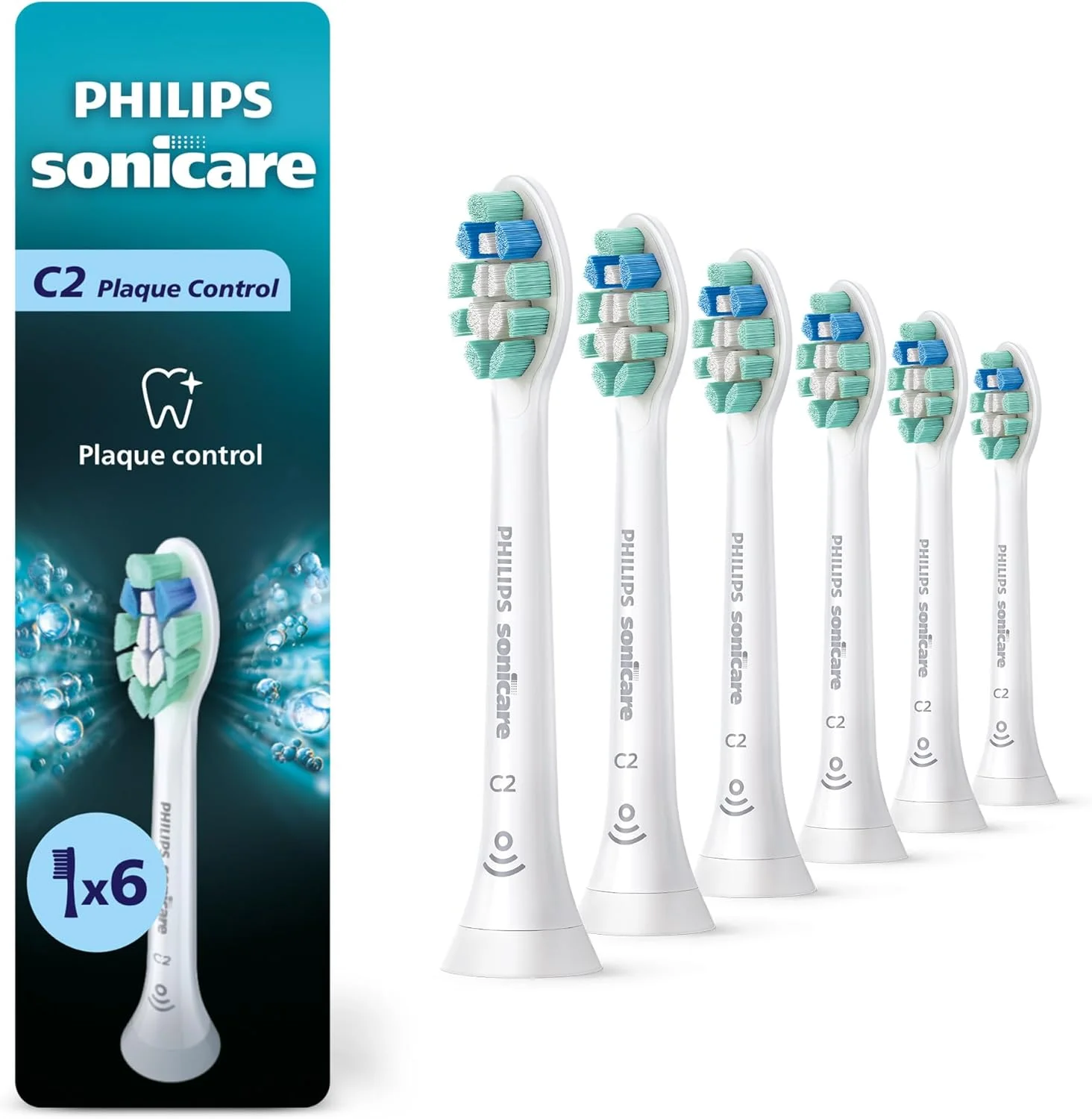 سری یدک مسواک برقی فیلیپس Sonicare C2 Plaque Control، سفید، بسته 6 عددی (تا 18 ماه)