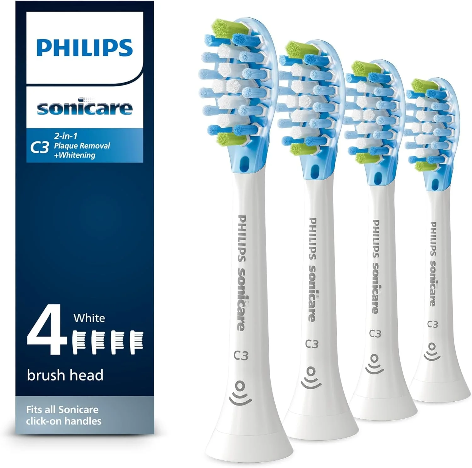 سری یدک مسواک برقی فیلیپس Sonicare C3 Premium Plaque Control، بسته 4 عددی، سفید، HX9044/65